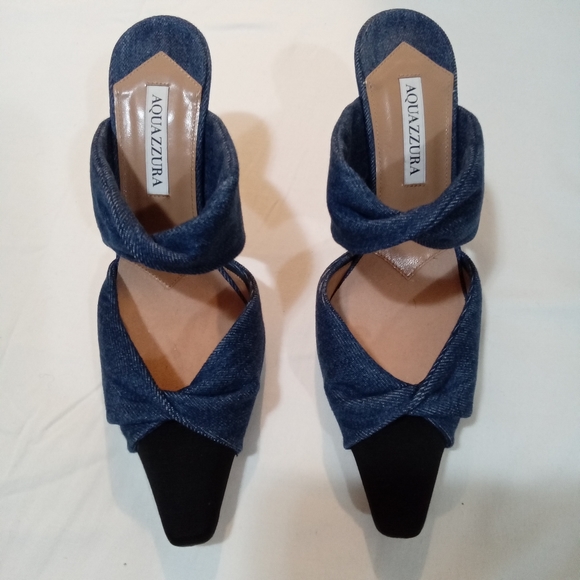Aquazzura 75mm Twist Denim Mule Pumps  Size 8.5 - Picture 6 of 6